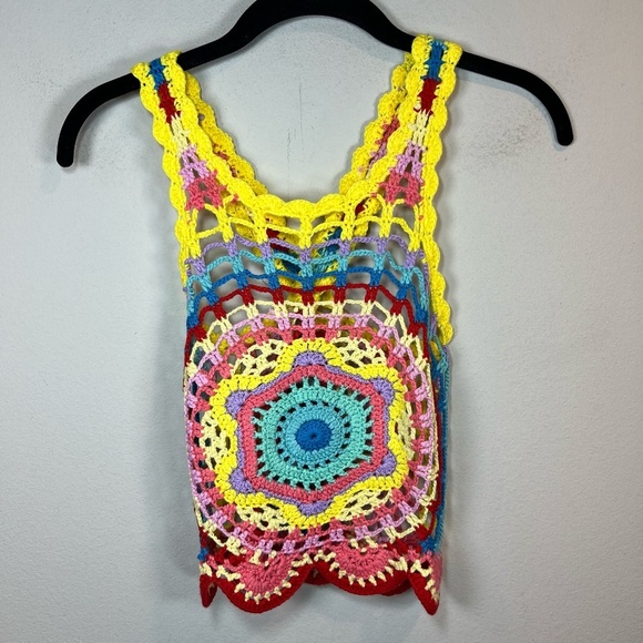 SHEIN Tops - Boho Hippie Crochet Tank Top Multicolor Scalloped Hem Festival Summer Size Small